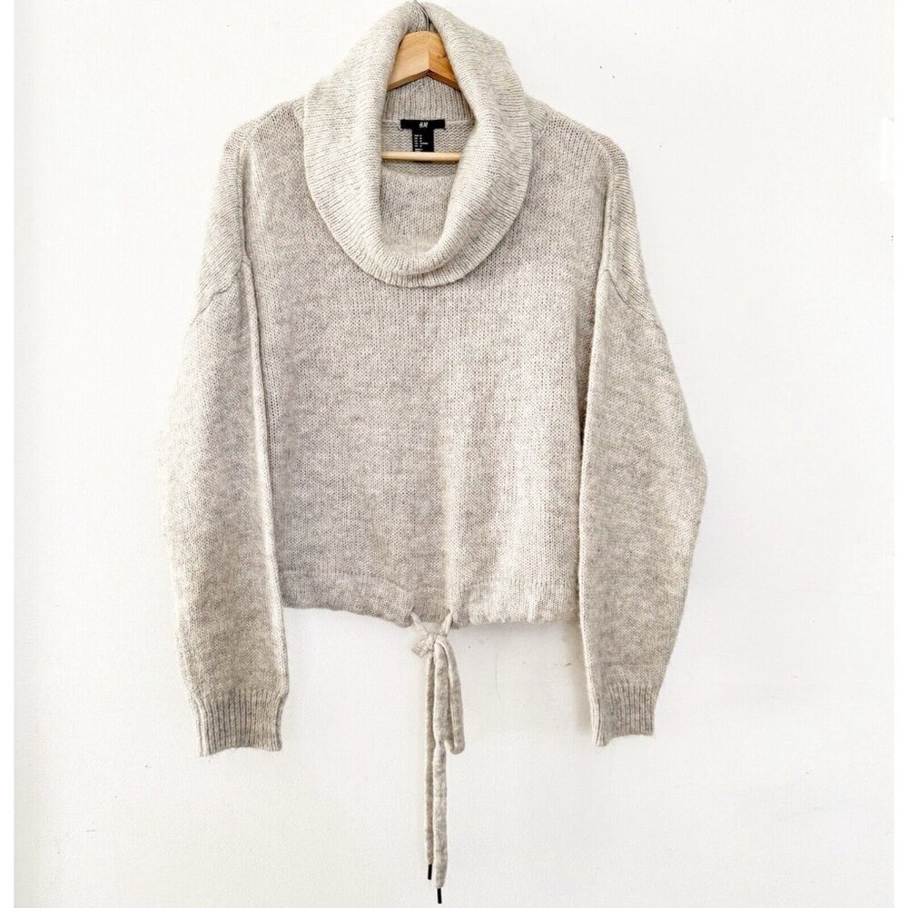 H&M Gray Pullover Sweater Lightweight Alpaca Blend Cowl Neck Slouchy Relax‎ Fit